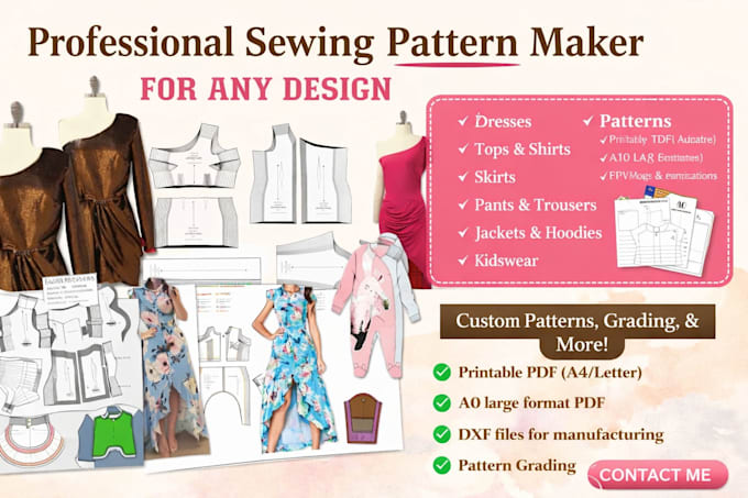 make pattern grading, sewing pattern for any garment in dxf and pdf