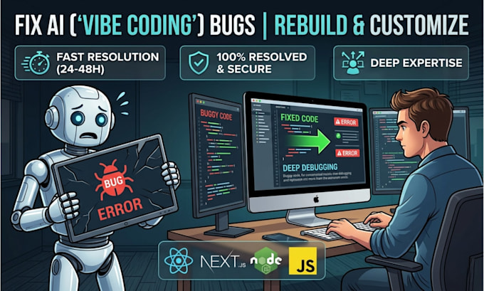 fix bugs, rebuild, and debug your react, next js, or custom javascript app