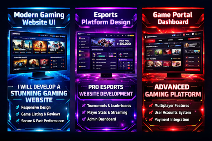 develop gaming website, esports website, gaming platform, portal website, unity