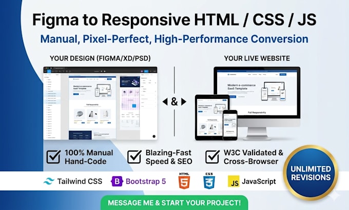 convert figma to HTML, PSD to HTML, or xd to HTML responsive using tailwind CSS