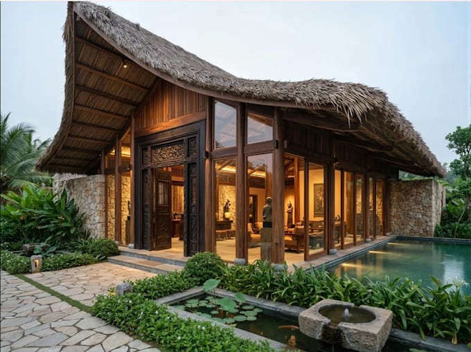 Modern 3d private residence,forest villa, tropical architectural style ...