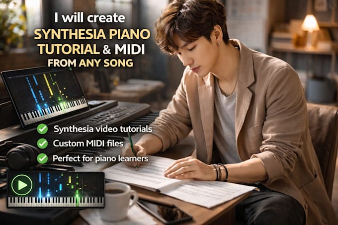 create synthesia piano tutorial and midi from any song professionally