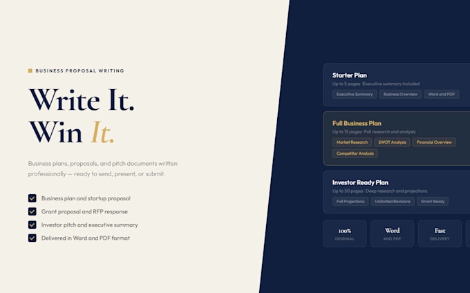 write a business plan, business proposal or pitch deck