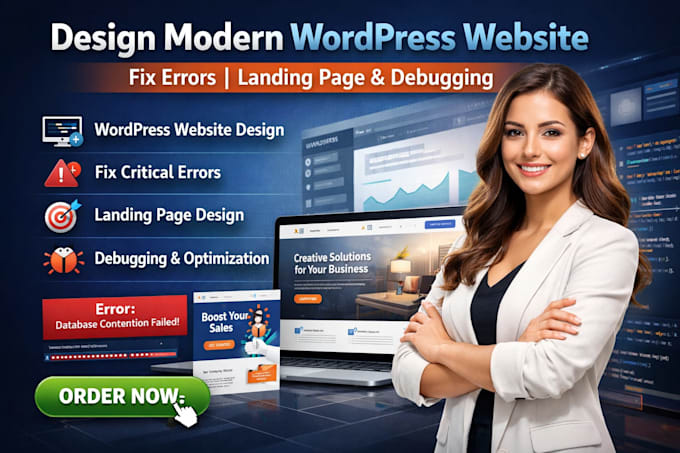 Design modern wordpress website critical errors landing page design ...
