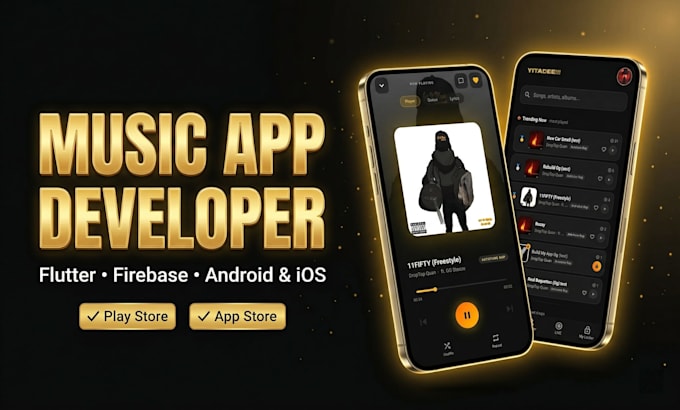 develop a music player app for android and ios with flutter and firebase