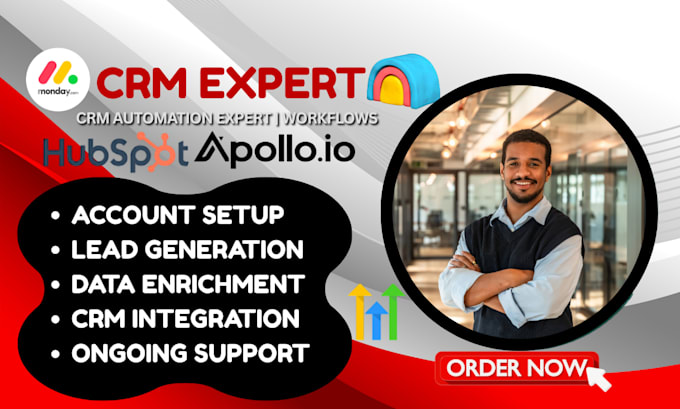 setup apollo, clay, hubspot, gohighlevel and monday CRM automation