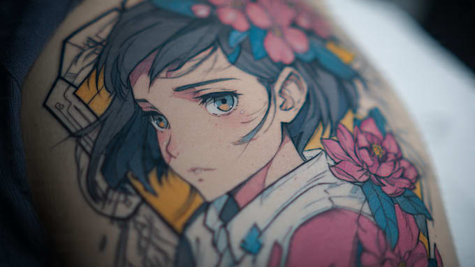 illustration for anime tattoo in color