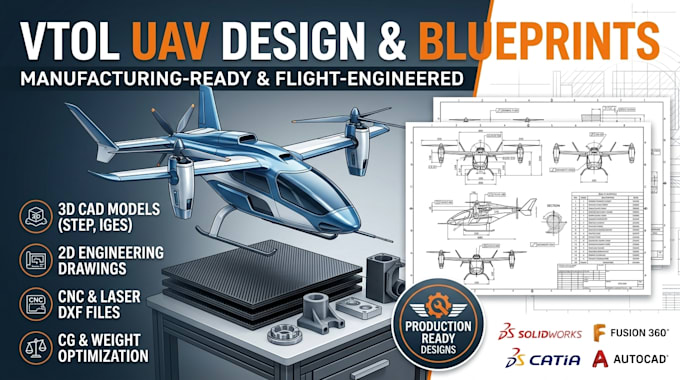 design custom vtol uav drones and technical manufacturing blueprints