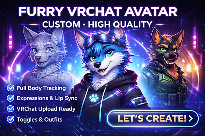 design and rig a furry vrchat avatar ready to upload