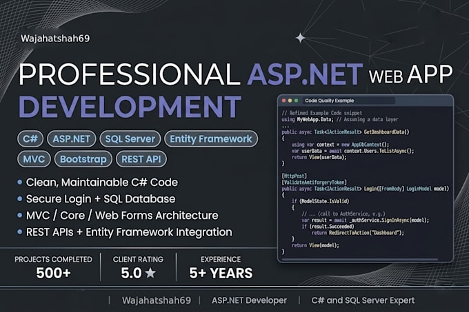 develop a custom asp net web app with csharp and sql database