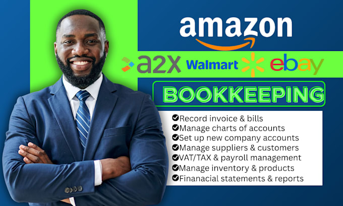do ecommerce bookkeeping for amazon, shopify, a2x, ebay in quickbook, wave, xero