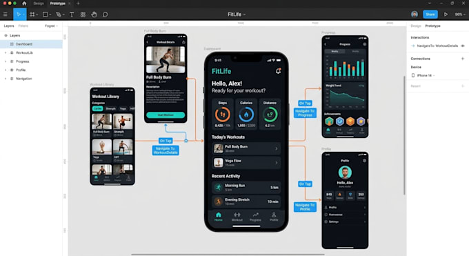 design app UI UX in figma with prototype