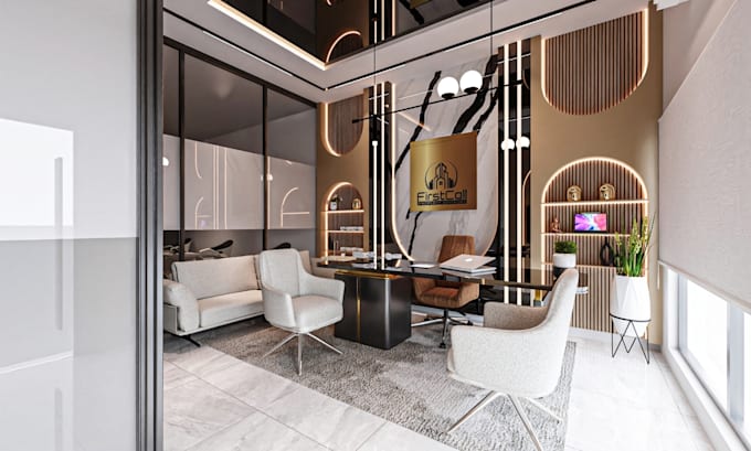 design professional office interior in 3d