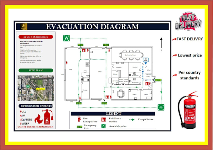 design emergency evacuation plan and fire escape map