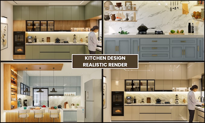 do 3d realistic rendering kitchen interior design cabinet design