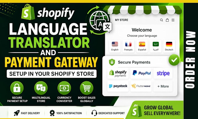 set up language translator and payment gateway in shopify store