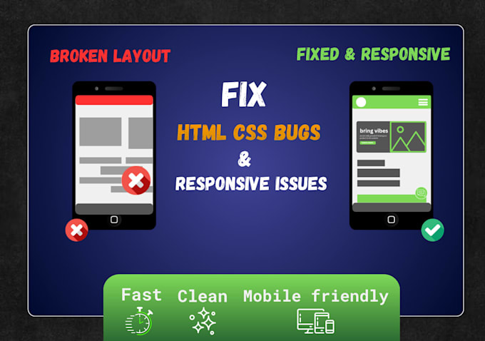 fix HTML CSS bugs and responsive issues for your website