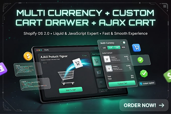 code multi currency toggle, custom cart drawer, ajax cart for shopify os