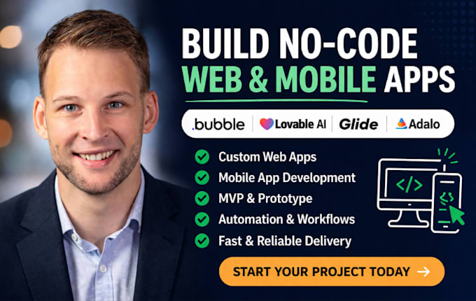 build no code web app bubble io developer lovable ai glide adalo app development