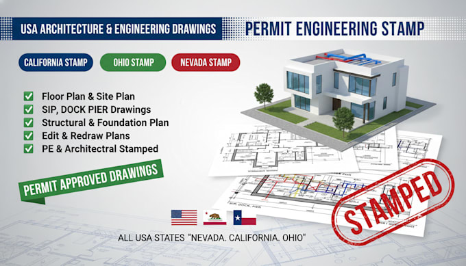 dock, pier, slip structural drawing, foundation, framing, ca, oh, nv permit plan