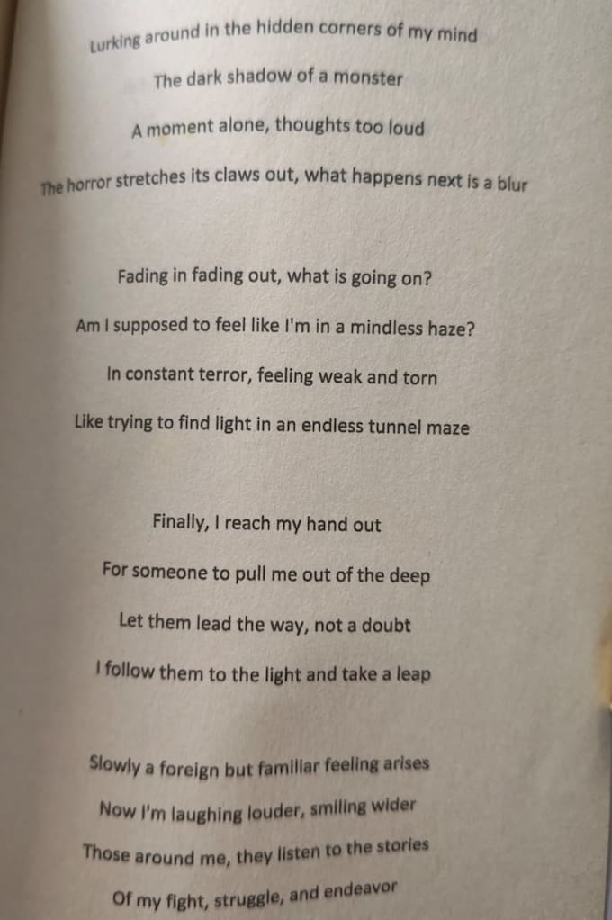 write creative and emotional mental health articles or poems