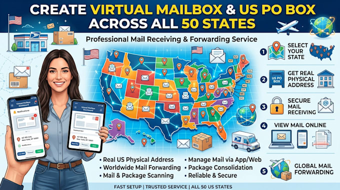 create virtual mailbox for mail receiving US po box across all states