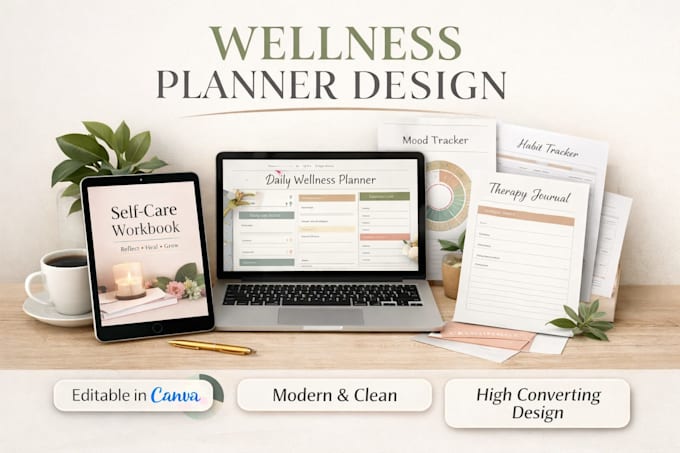 create high converting canva wellness planner, self care therapy guide