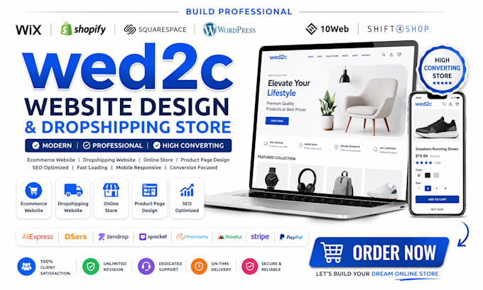 build wed2c 10web shift4shop ecommerce dropshipping website online store design