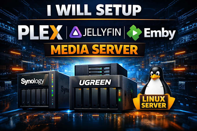 setup plex media server, jellyfin, emby on synology nas, ugreen and linux server