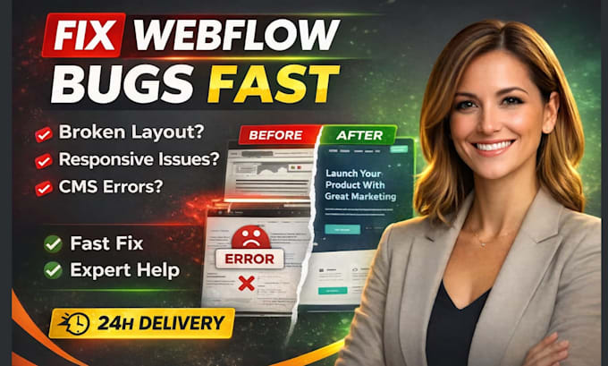 fix webflow bugs, errors and issues on your webflow website as webflow expert
