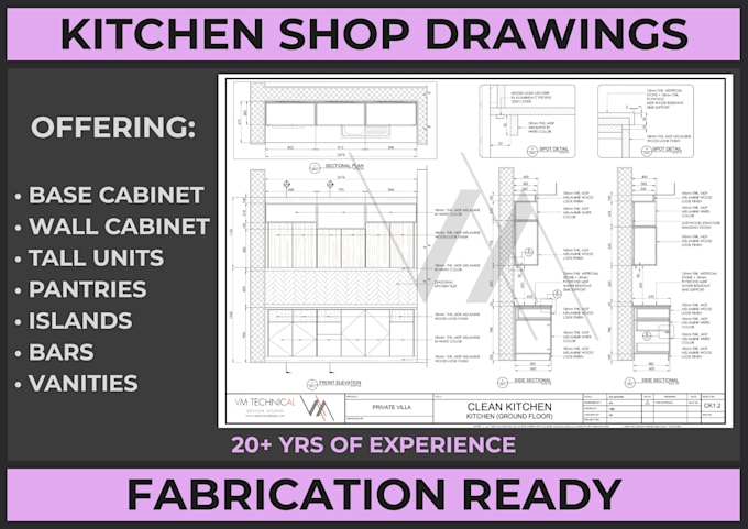 create kitchen cabinet shop drawings for fabrication