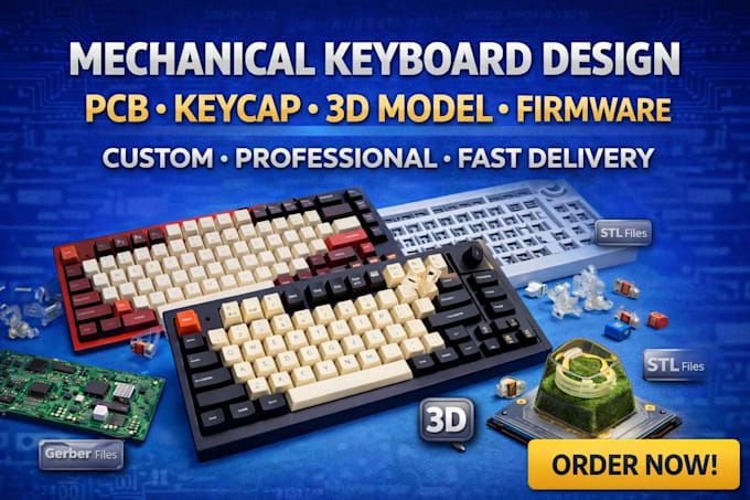 design mechanical keyboard, pcb, keycap, enclosure and 3d models with firmware