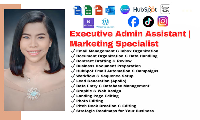 be your executive assistant for admin and marketing