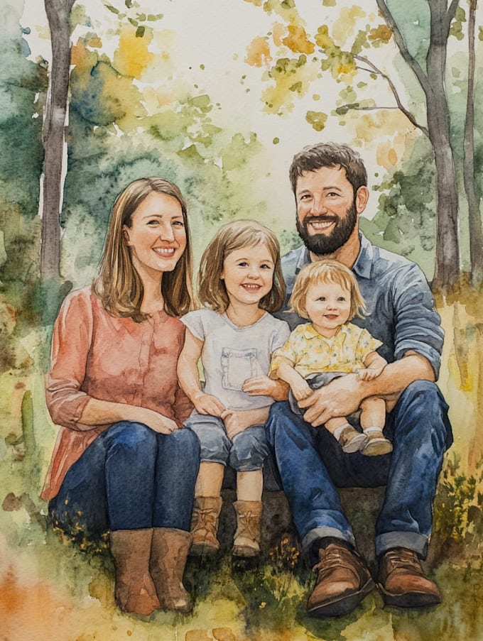 create a watercolor family portrait