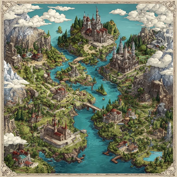 create a marvelous vintage fantasy vector map, illustration for you