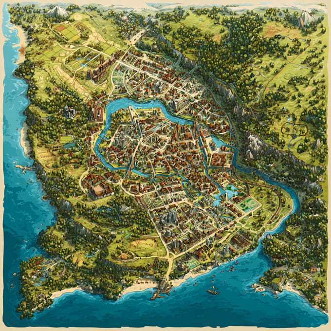 illustrate a professional vector fantasy or historical map