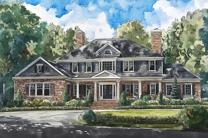 create a watercolor house illustration