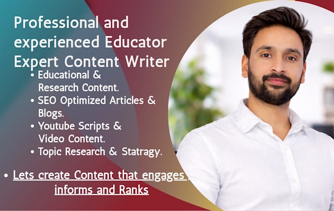 write educational and research content, SEO blog posts, youtube scripts