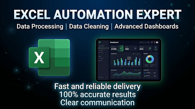 excel data processing, automation, formulas and dashboards