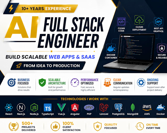 build ai saas platform, web site, mobile app as a full stack developer
