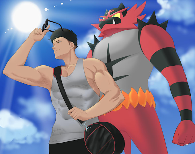 sketch, draw your oc with pokemon or digimon