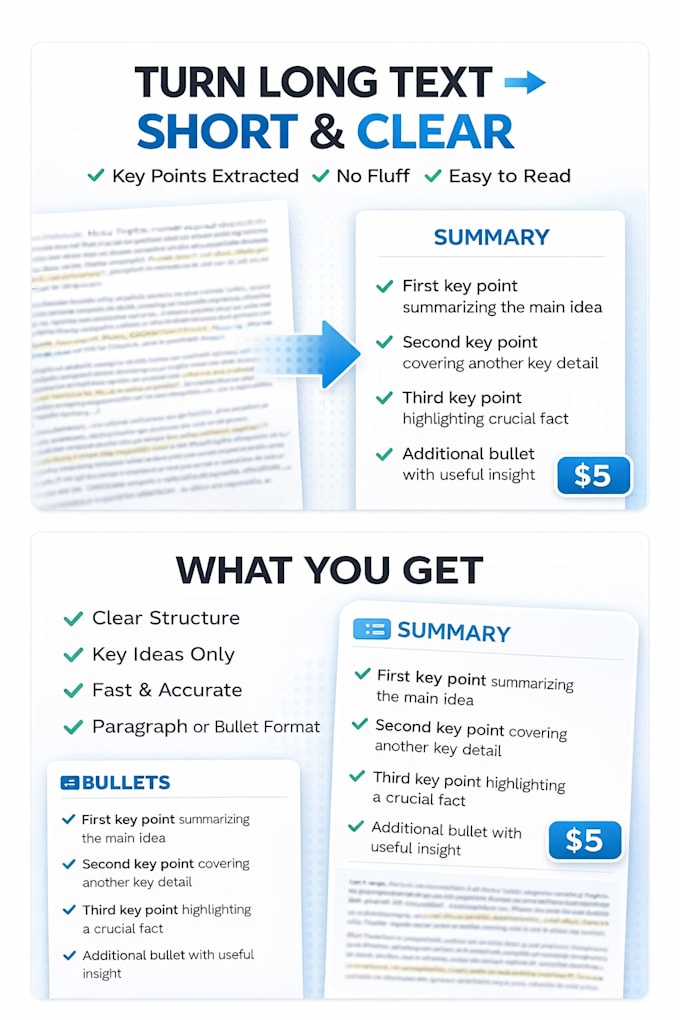 summarize your text into clear bullet points fast
