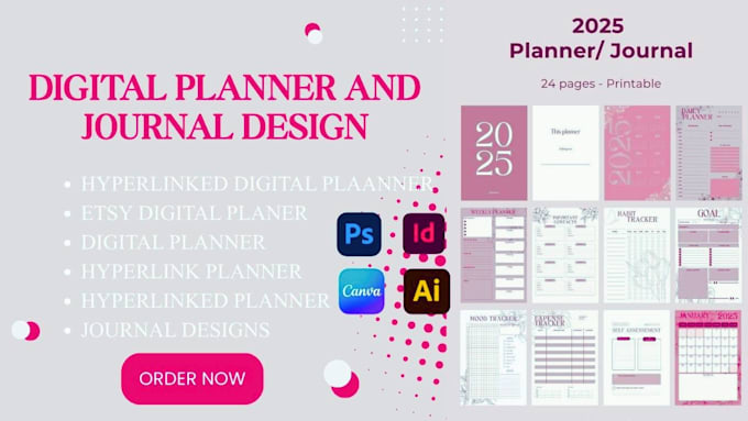design etsy digital planner etsy hyperlink, hyperlinked digital planner journal