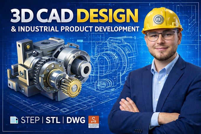 do 3d cad design, 3d cad modeling and industrial product design in solidworks