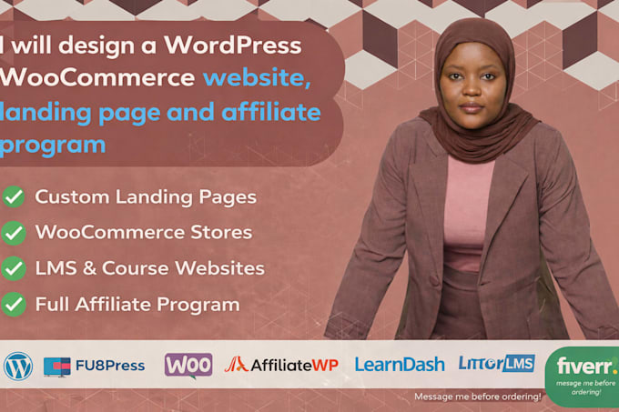 design a wordpress woocommerce website, landing page and affiliate program