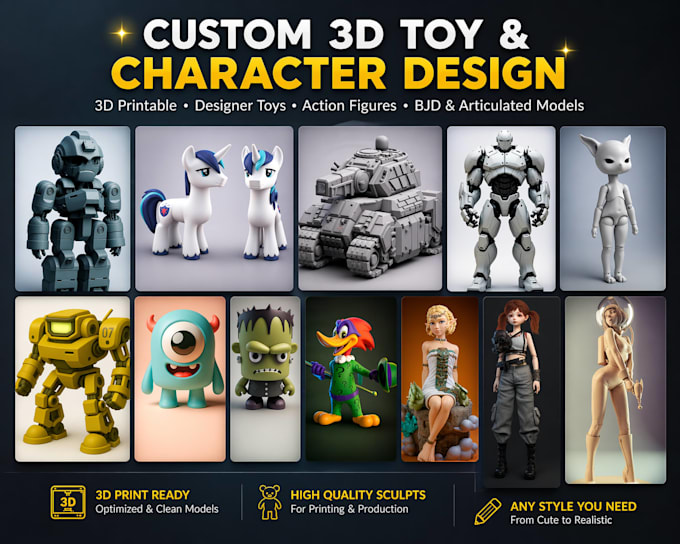 design custom 3d designer toys, vinyl figures, action figures