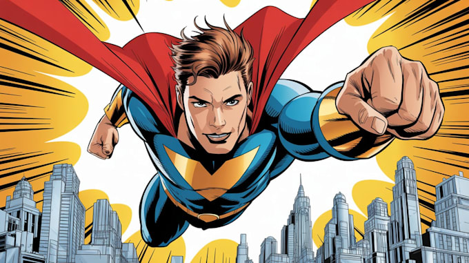 create superhero comic illustration action scenes and dynamic character for you