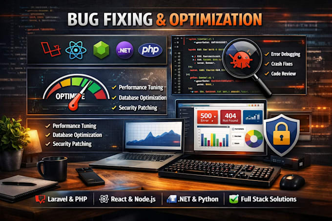 fix bugs and optimize web apps laravel react nodejs net PHP