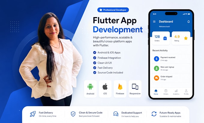 develop a flutter android and ios app with firebase backend