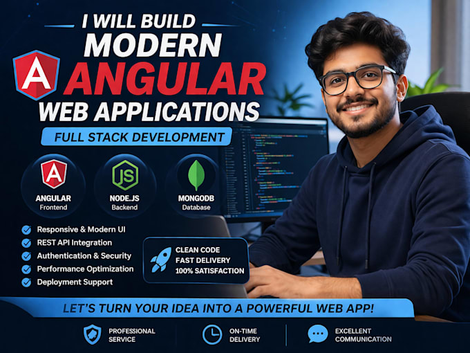 develop angular web app, full stack node js api integration